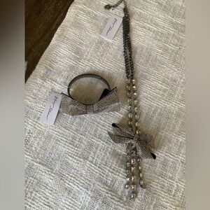 Betsey Johnson  Black and Silver bow necklace and bracelet